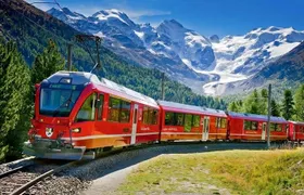 Bernina train and Swiss Alps. Departure from Desenzano